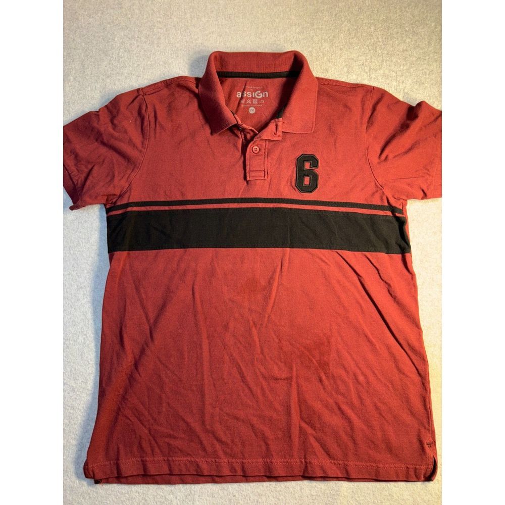 Mens Tee Shirt Size 2XL Red Black Stripes Short Sleeve Embroidered Logo Collared